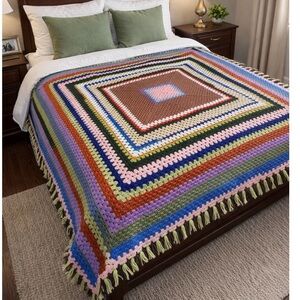 Handmade Multicolor Crocheted Bed Throw Blanket